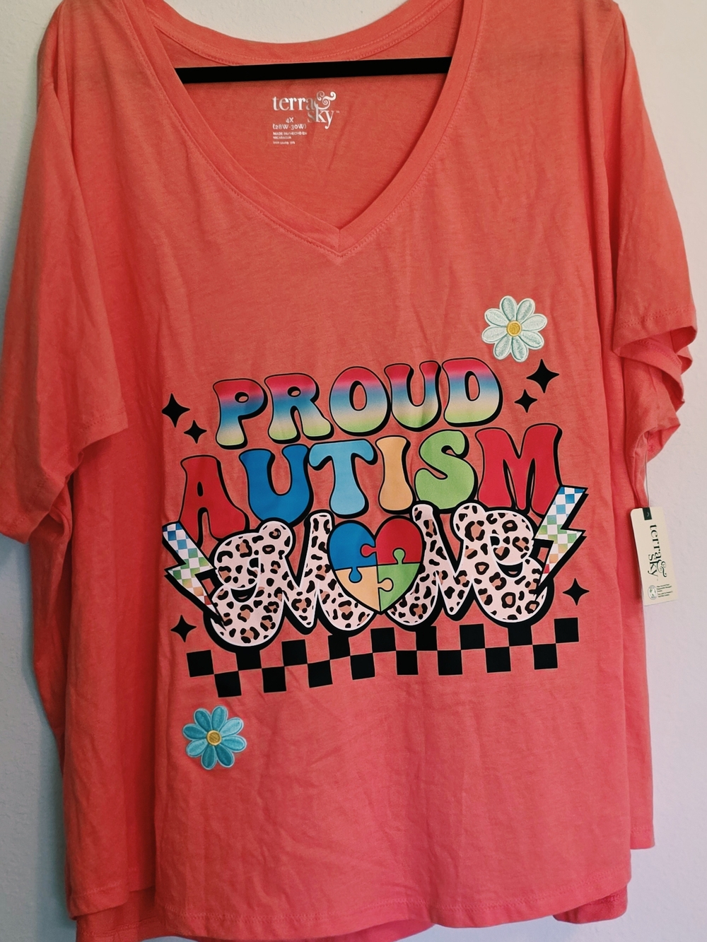 BNWT Custom Terra & Sky Coral 'Proud Autism' Graphic Tee